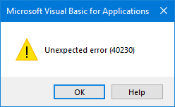 VBE - Unexpected error 40230