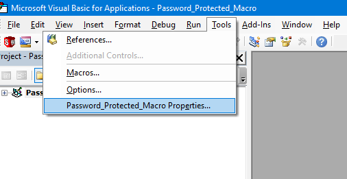 How to get Tools > Properties in VBE 