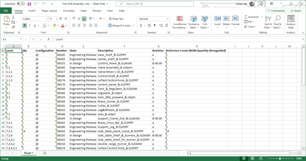 Start exporting PDM BOMs to Excel