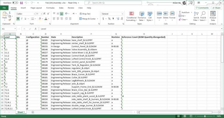 start exporting PDM BOMs to Excel