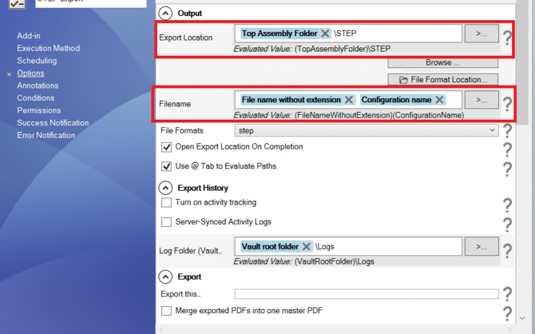 Print STEP Files in SOLIDWORKS and An illustration of a person working at a computer, with hands on a keyboard and mouse. The computer screen displays a 3D model of a mechanical part with a hole, viewed in a design software interface showing tools like "Pains," "Origine," "Extrusion," and "Add Step" on the left sidebar. An orange gear icon with a small robot face overlays the screen, symbolizing automation or AI assistance in the design process.