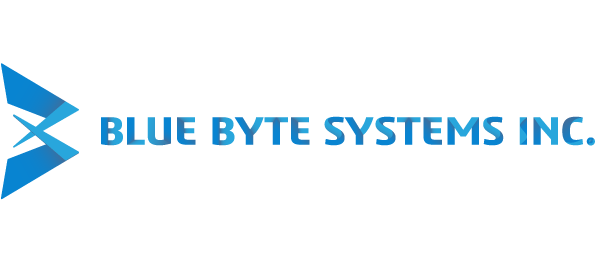 Blue Byte Systems Inc. logo featuring a blue geometric arrow symbol on the left and bold blue wordmark on the right.
