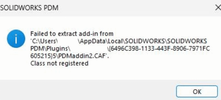 SOLIDWORKS PDM Add-In Registration Error