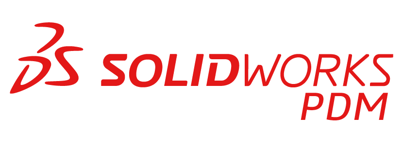 SOLIDWORKS PDM logo in red lettering on a transparent background.