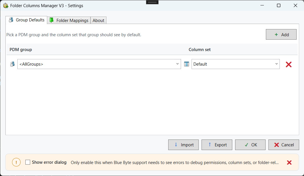 Folder Column Manager column group configuration