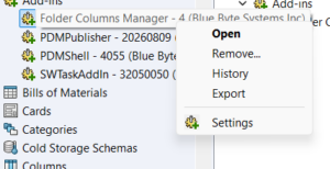 Folder Column Manager right-click menu