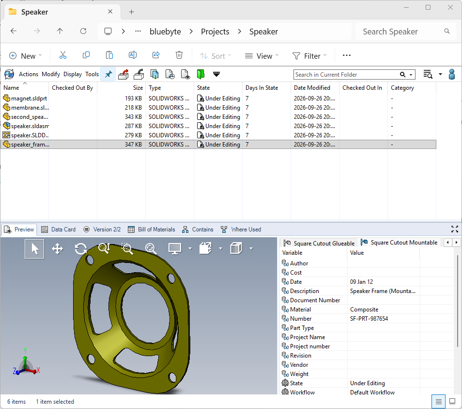 SOLIDWORKS PDM Explorer with the default light theme