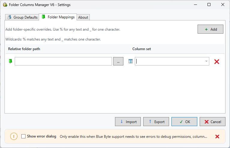 Folder Columns Manager settings, Folder Mappings tab