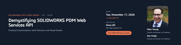 Demystifying SOLIDWORKS PDM Web Services API: SOLIDWORKS APIs User Group event banner