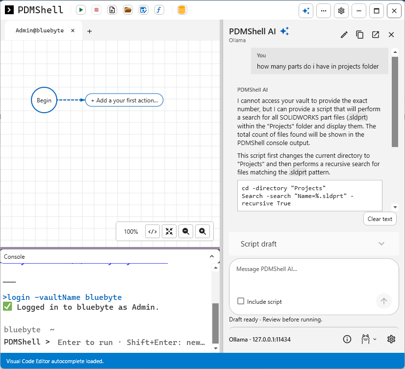 PDMShell AI running on Ollama