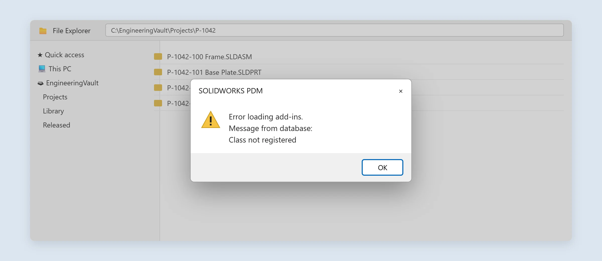 The error appears in File Explorer each time you browse a vault folder.
